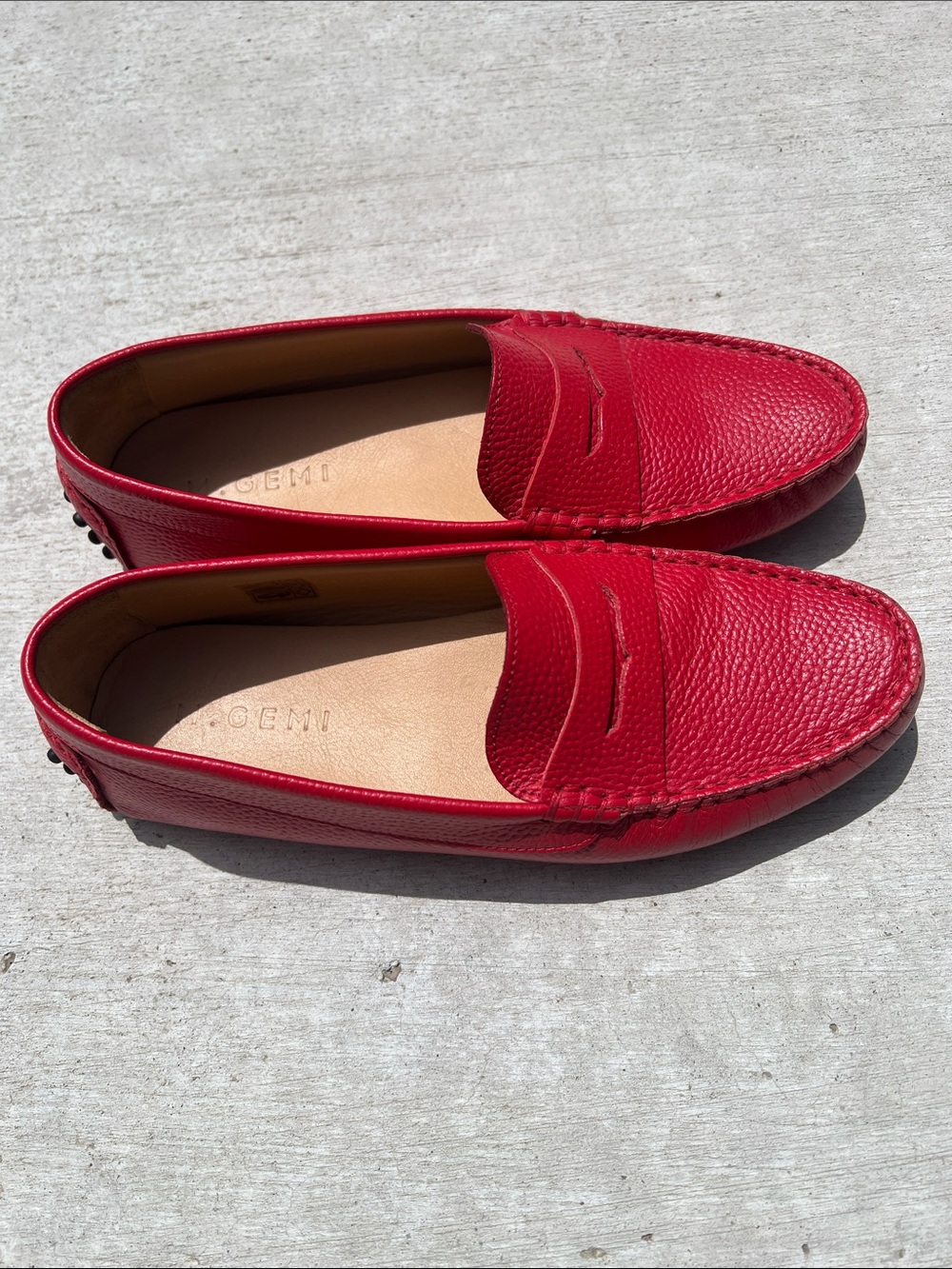 M GEMI Red Pebbled Leather Penny Loafers